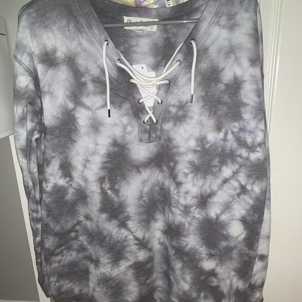 Grey Tie Dye Lace Up Sweatshirt